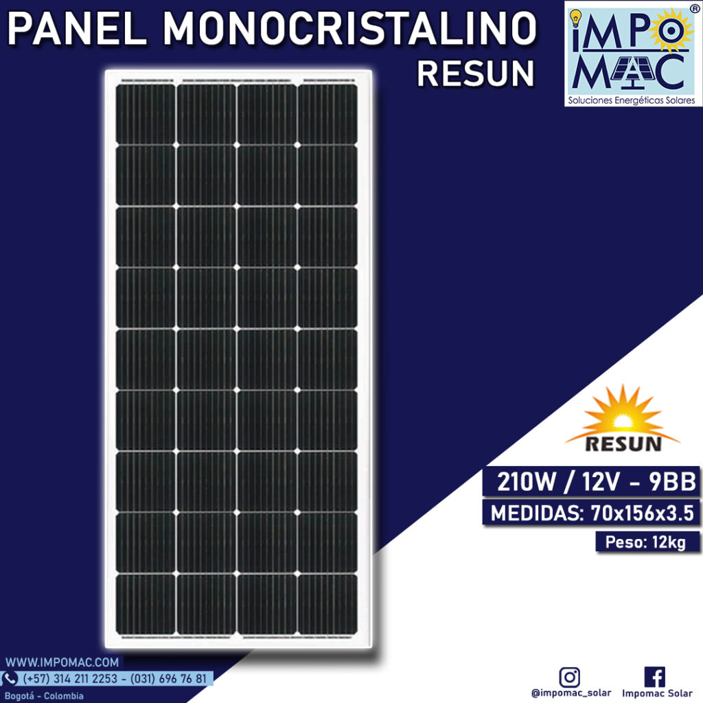 Panel Solar Monocristalino Resun 210W 12V