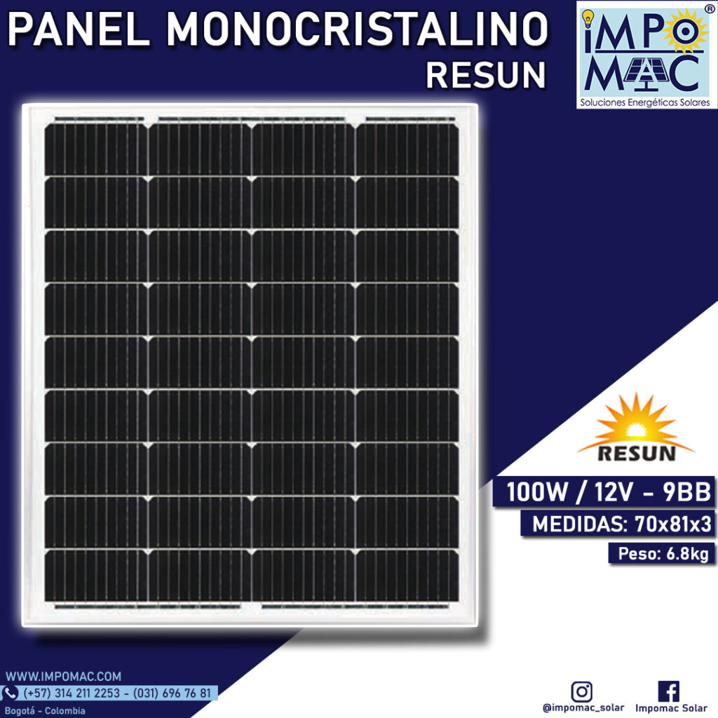 Panel Solar Monocristalino Resun 100W 12V