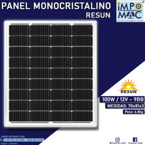 Panel Solar Monocristalino Resun 100W 12V
