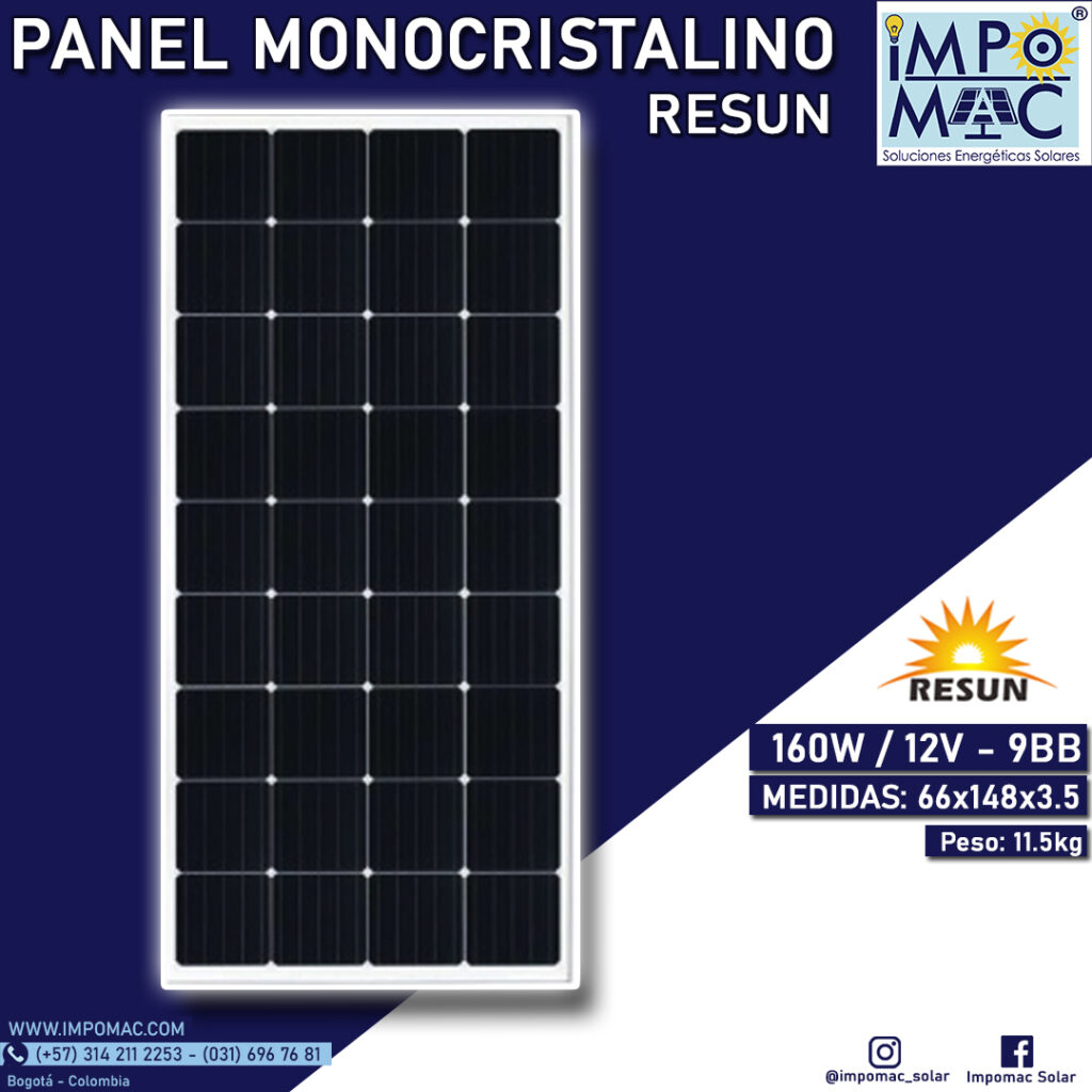 Panel Solar Monocristalino Resun 160W 12V