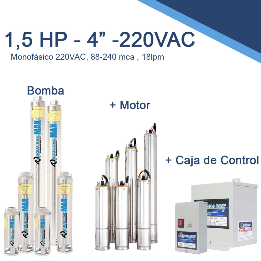 Bomba Sumergible Aqua Pak Max 1.5 HP 4"
