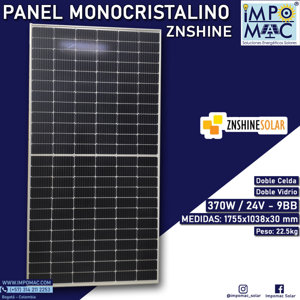 Panel Solar Monocristalino ZNSHINE 370W 24V